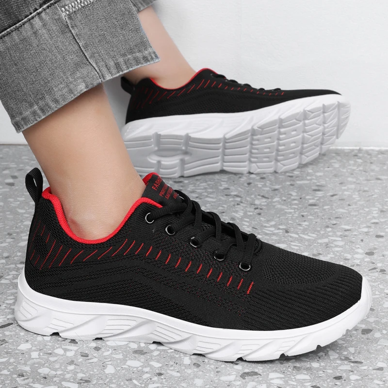 Męskie modne sznurowane dzianinowe trampki Casual Outdoor Athletic Running Walking Gym Shoes