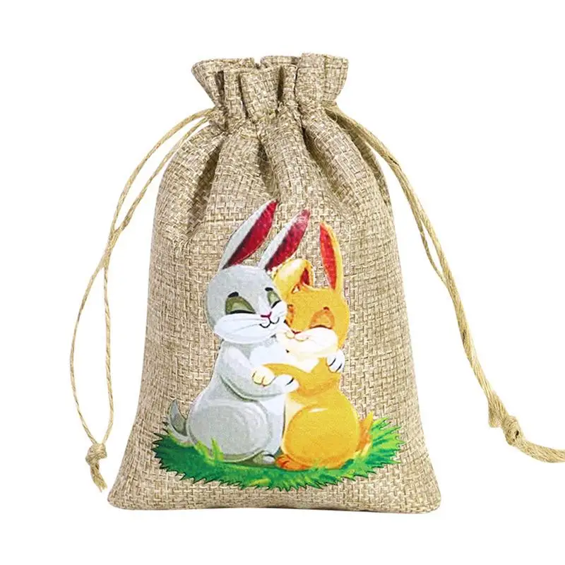 Bolsas de arpillera de Pascua con cordón, bolsa de goody de conejito, 12 piezas, bolsa de arpillera con cordón, bolsa de dulces de huevo de lino para parte