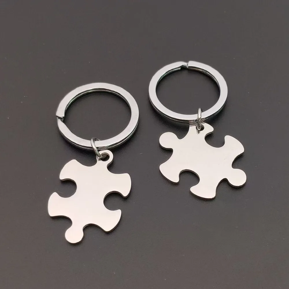 1 Paar personalisierte Puzzle-Schlüsselanhänger aus Edelstahl, kreativer Schlüsselanhänger, Schmuck für Bruder, Schwestern, Paare, Jahrestagsgeschenk – Detail 7