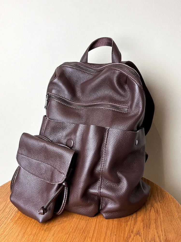 Leather Backpack Women's Large Capacity First Layer Cowhide 2026 New Commuter Travel Women's Backpack Computer Bag