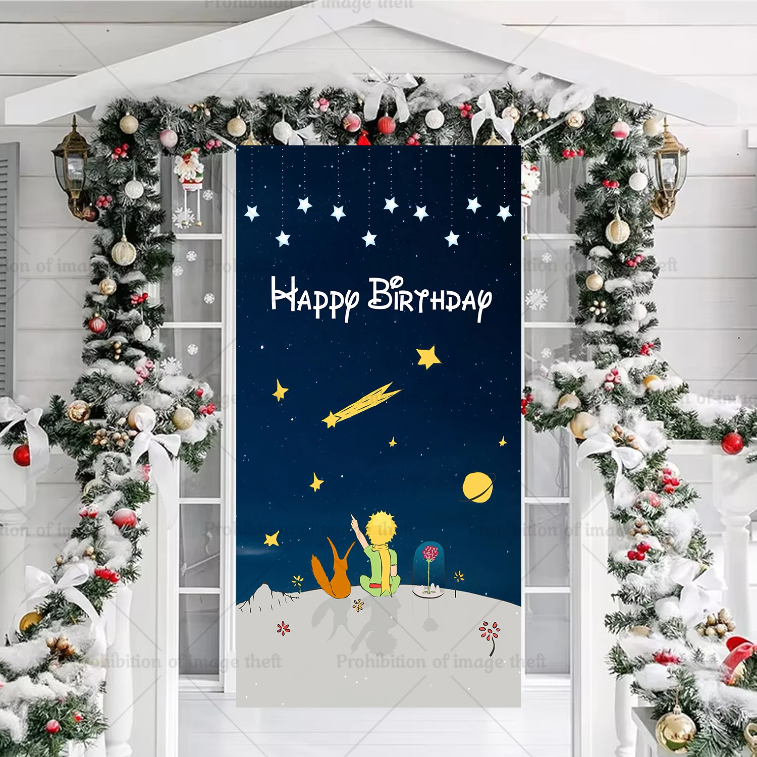 Little Prince Theme Background Kid Young Birthday Party Decor Rose Moon Space Meteorite Baby Photography Door Cover Custom Gifts - Image 4