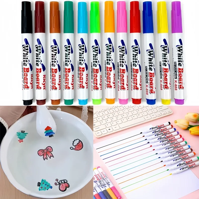 12Pcs Magical Water Painting Pen Toy Markers Floating Ink Pen Doodle Water Pens Montessori Early Education Toy Art Supplies