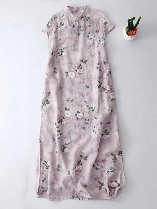 

Retro Commuter Floral Print Loose Casual Sleeveless Overhead Dress Chinese Style Skirt for Women in Their Thirties