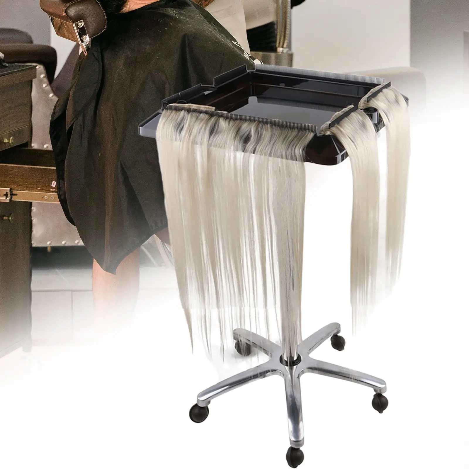 Rolling Hair Salon Tray Cart Adjustable Height Movable Hair Extension Tool Tray Cart