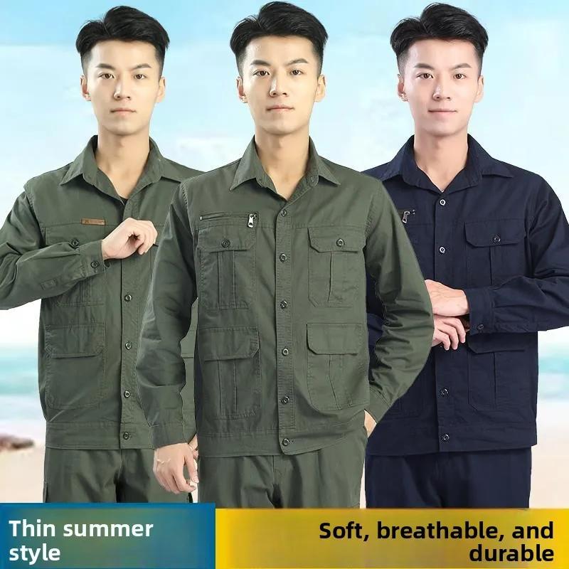 

Летний тонкий хлопковый рабочий костюм для мужчин: дышащая термозащитная одежда для сварки с длинным рукавом и защитный рабочий костюм с коротким рукавом