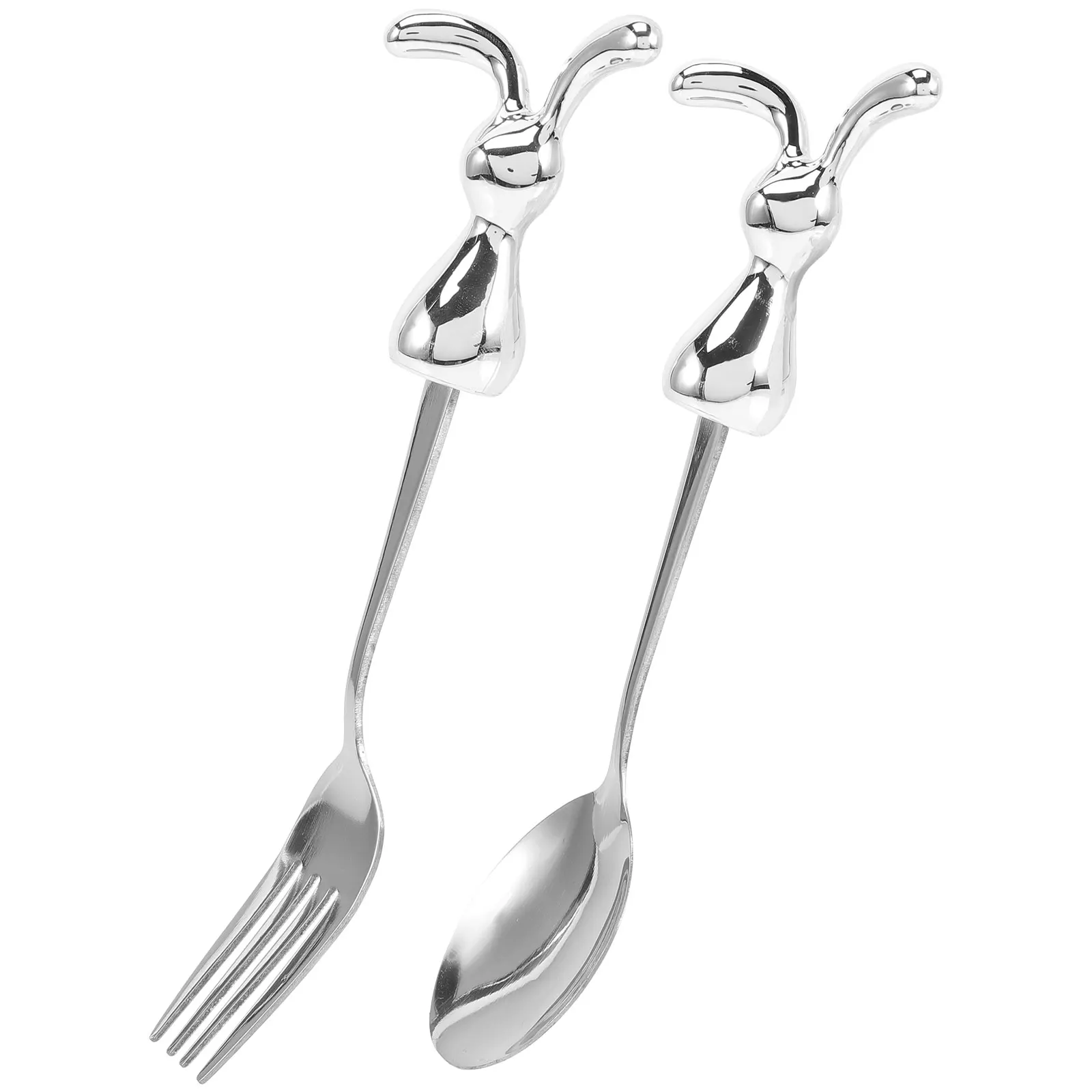

2pcs Rabbit Spoons Forks s Toddler Utensils Silverware Tableware Cartoon Stainless Steel Travel Lunch Set