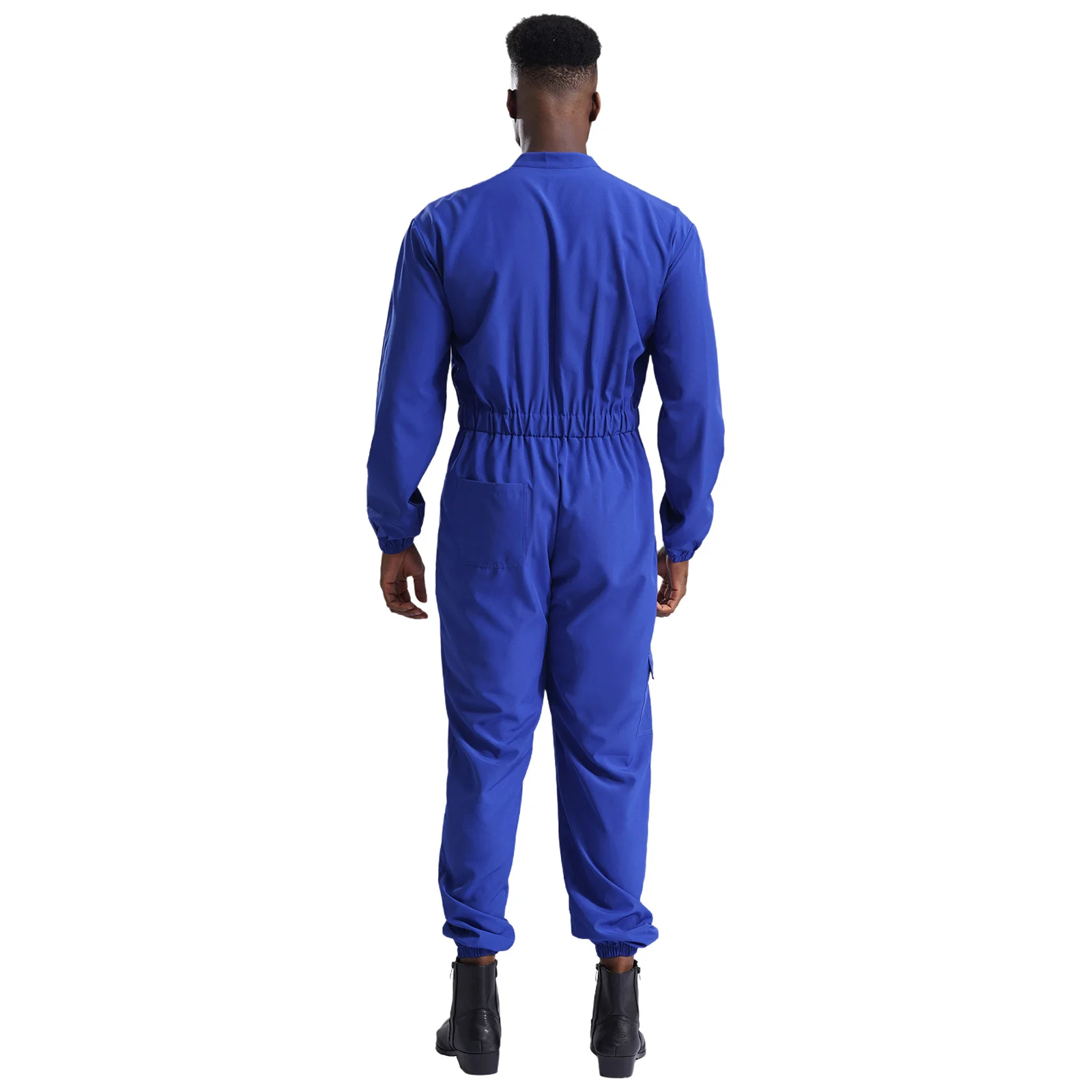 Mens Zipper Work Coveralls One-piece Uniform Long Sleeve Working Factory Jumpsuit  Elastic Waist Pockets Full Length Bodysuit