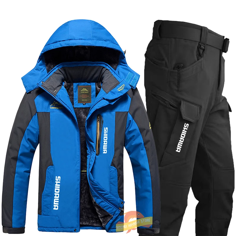 Men Winter Thicken Warm Fishing Suits Outdoor Windproof Waterproof  Hiking Camping Coldproof Suit Jacket + Pants Two Piece Set