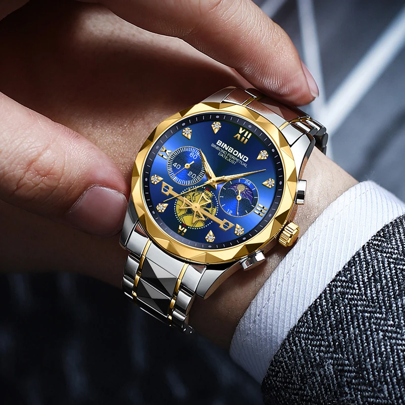 BINBOND Luxury Man orologio da polso cronografo luminoso impermeabile per uomo orologi al quarzo da uomo in acciaio inossidabile reloj hombre
