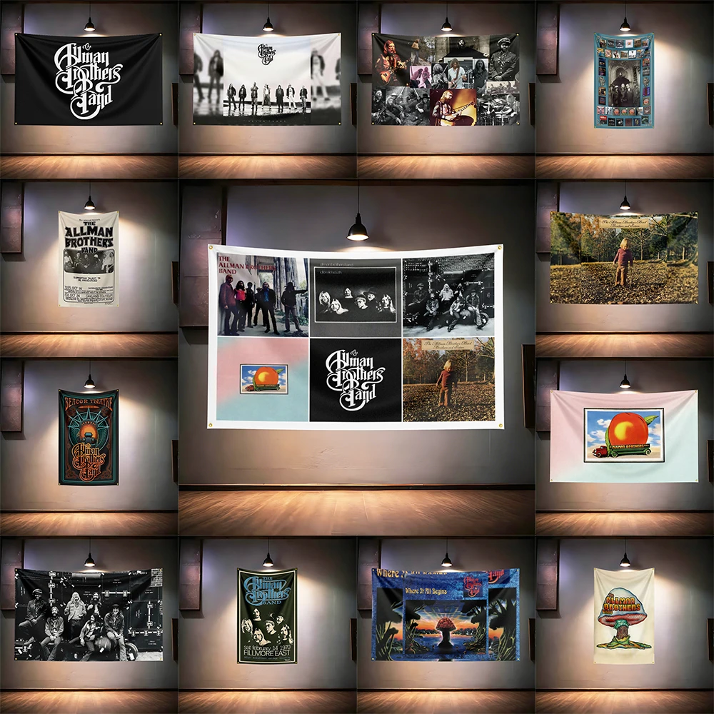 Drapeau de musique rock 3x5 pieds pour les fans de The Allman Brothers, bannière imprimée HD avec œillets en laiton, décoration murale pour garage, chambre, salon, dortoir