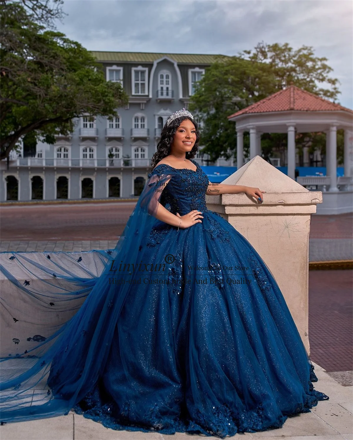 Abito Quinceanera lucido glitterato con Appliques di pizzo del capo perline dolce 16 abito compleanno messicano con spalle scoperte Vestidos De 15 Anos