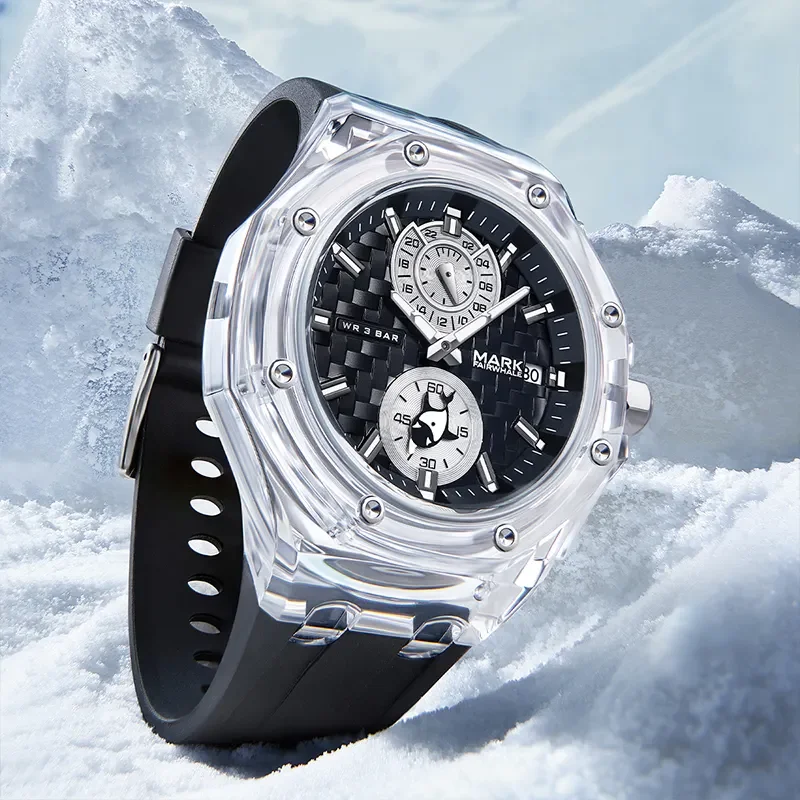 FairAndorra-Montres de luxe pour hommes, date automatique, horloges étanches, boîtier transparent, montre-bracelet à quartz, cadeau pour garçon, nouvelle marque, mode, 2023