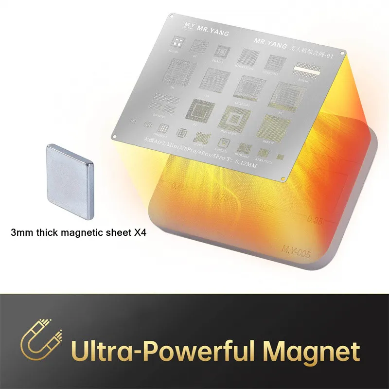 

YCS M.Y-005 Устойчивый к высоким температурам магнитный силиконовый коврик с 4-размерным чипом для посадки олова для микросхем BGA и реболлинга процессора