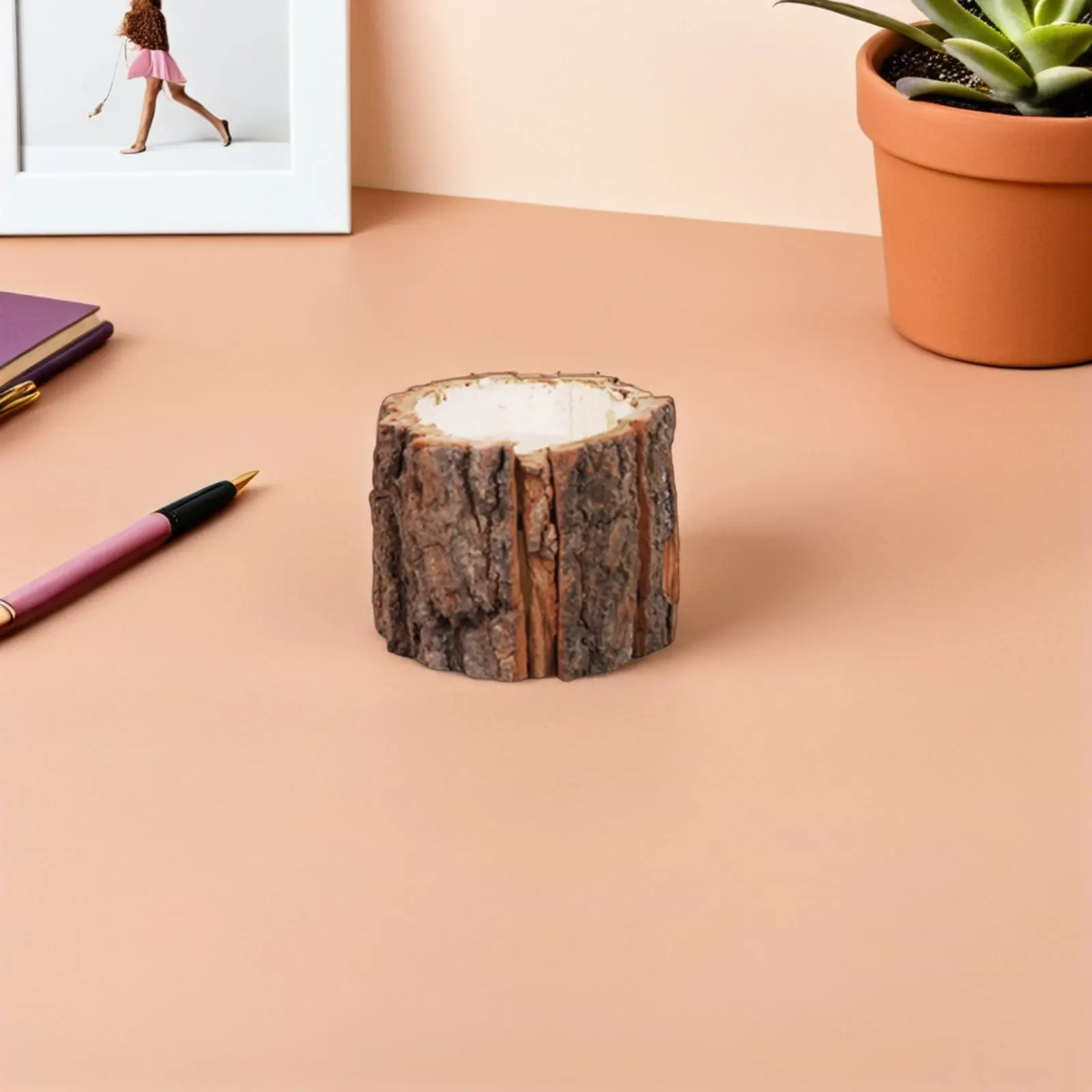 

Набор из 5 деревянных подставок для ручек и карандашей в деревенском стиле с дизайном под кору дерева, настольный органайзер для хранения, декоративный держатель для карандашей для класса и офиса