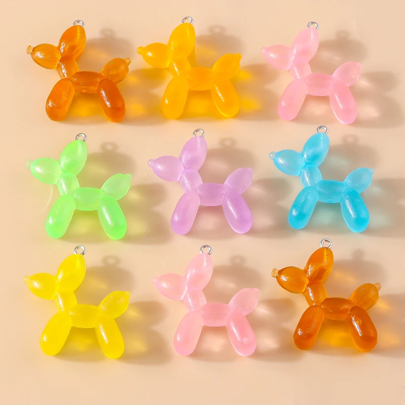 Leslie 10 pçs 34*38mm resina bonito colorido balão cão encantos para brinco pulseira colar jóias fazendo adorável filhote de cachorro pingente