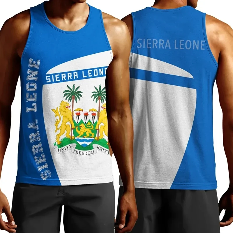 Africa Sierra Leone Map Flag 3D Print Tank Top For Men Clothes Fashion Dashiki Vest Sport Running Jersey Patriotic Boy Waistcoat