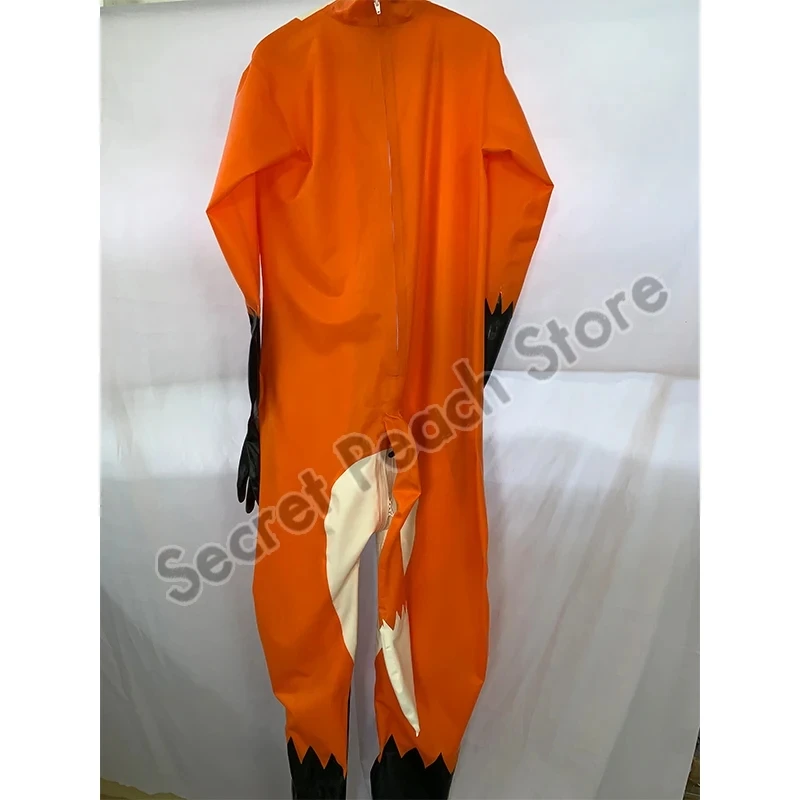 Men Latex Catsuit Cosplay Fox Suit Tail Inflatable Rubber Suit With Fox Hood Customizable size and zipper