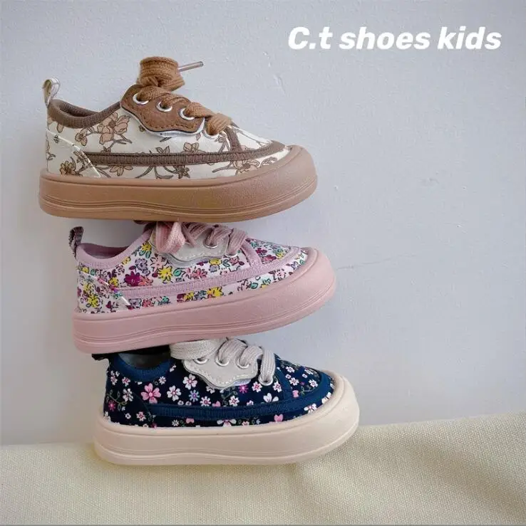 Broken Flower Children's Shoes Girls' Fashion Canvas Shoes 2024 Spring New Boys' Soft Sole Comfortable Casual Shoes Size 22-31