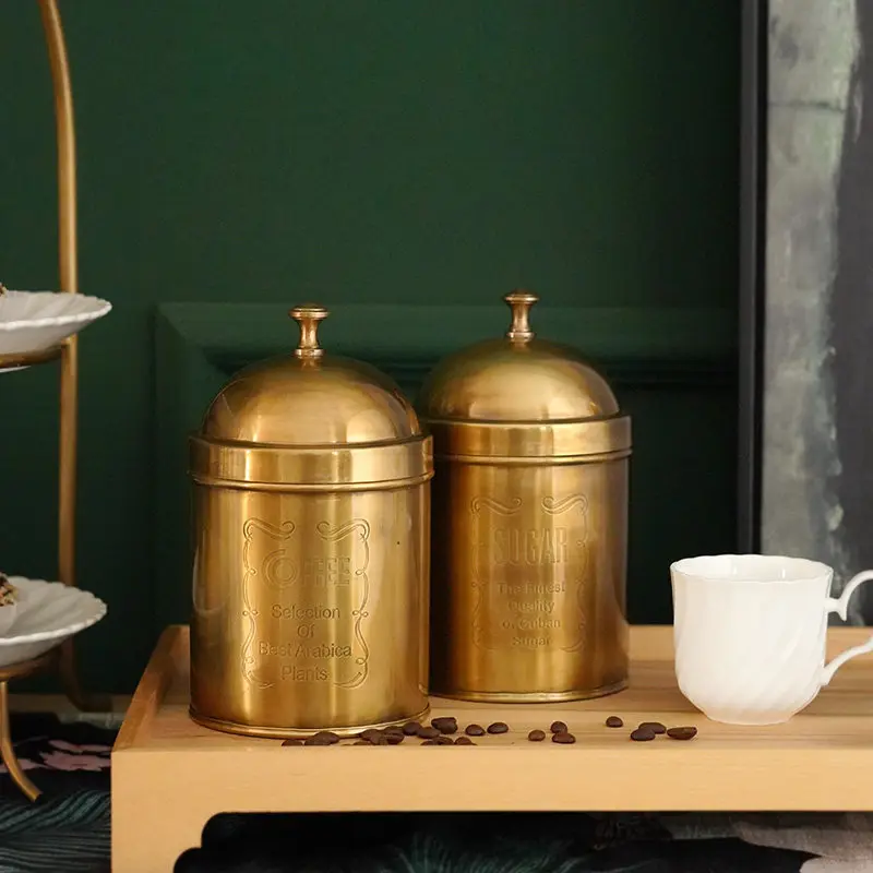 Brass, Vintage, Handmade Tea/coffee/sugar Jars, Storage, Storage Set