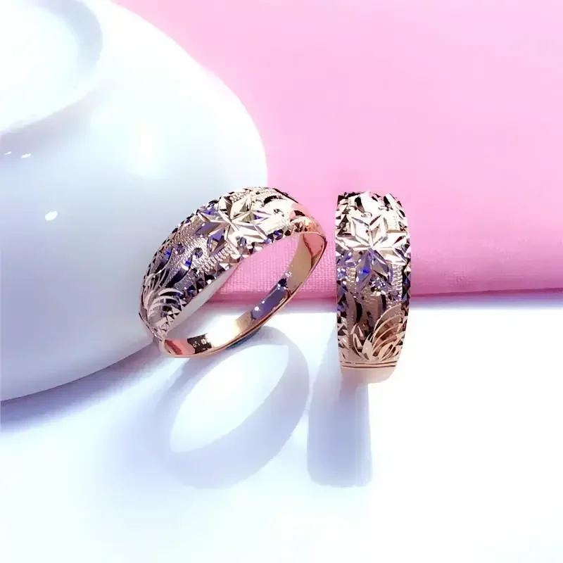 585 Purple Gold 14K Rose Gold Luxury Shiny Rings for Women Opening Exquisite Craftsmanship New Classic Jewelry Mothers Day Gift