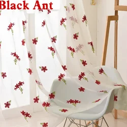 Floral Red Curtains White Embroidered Voile Modern Window Living Room Tulle Curtain Fabrics Sheer Rideaux Cortinas T&261#30
