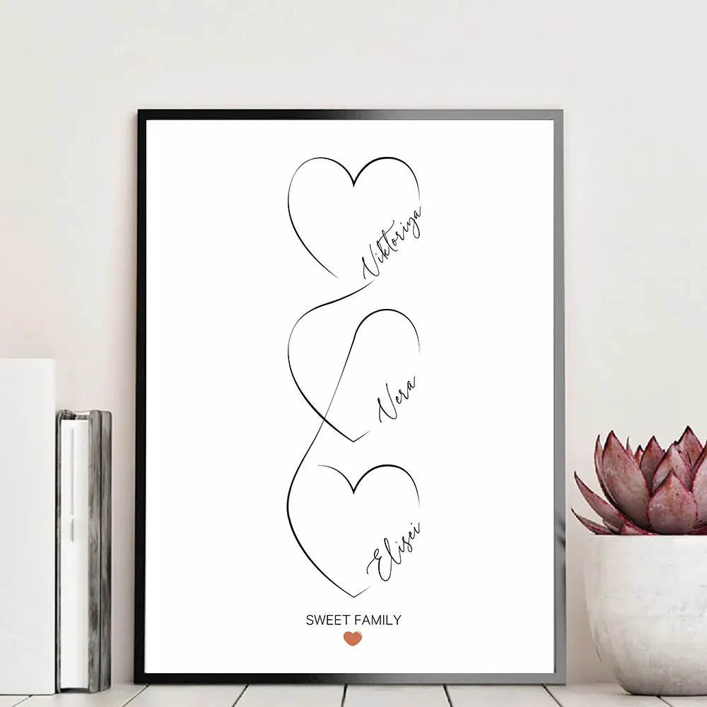 

Heart With First Names Family Personalized Poster Custom Lovers Art Print Nordic Wall Picture Canvas Painting Living Room Decor