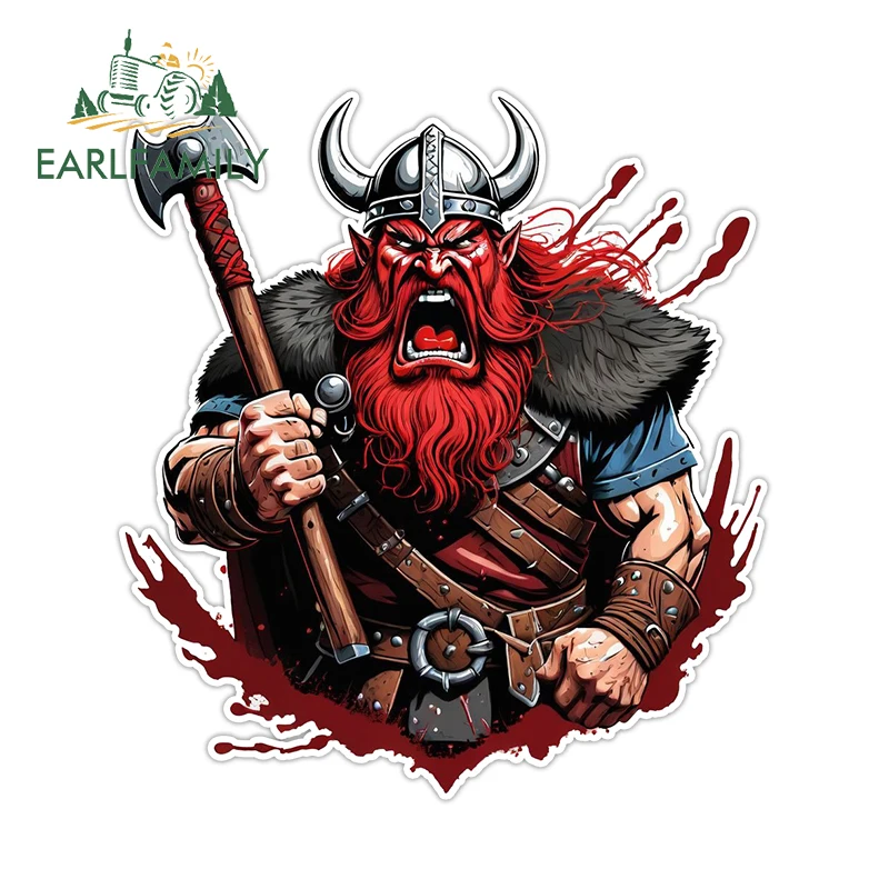 EARLFAMILY Angry Viking Creative Cartoon Car Stickers Funny Skateboard Rear Windshield Decal Fashionable Vinyl Car Accessories