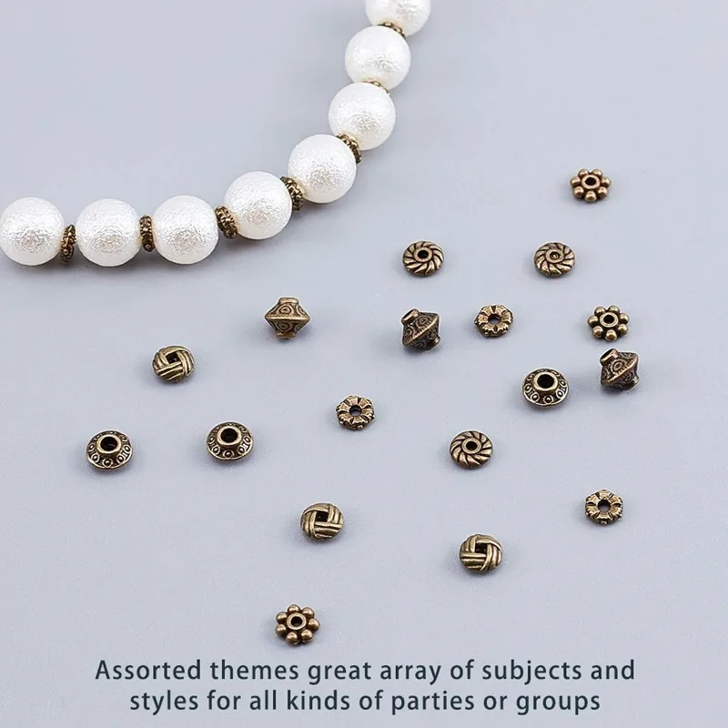 295pcs 6 Style Antique Bronze Spacer Beads Column Flower Bead Spacers for Bracelet Necklace Jewelry Making Findings Accessories