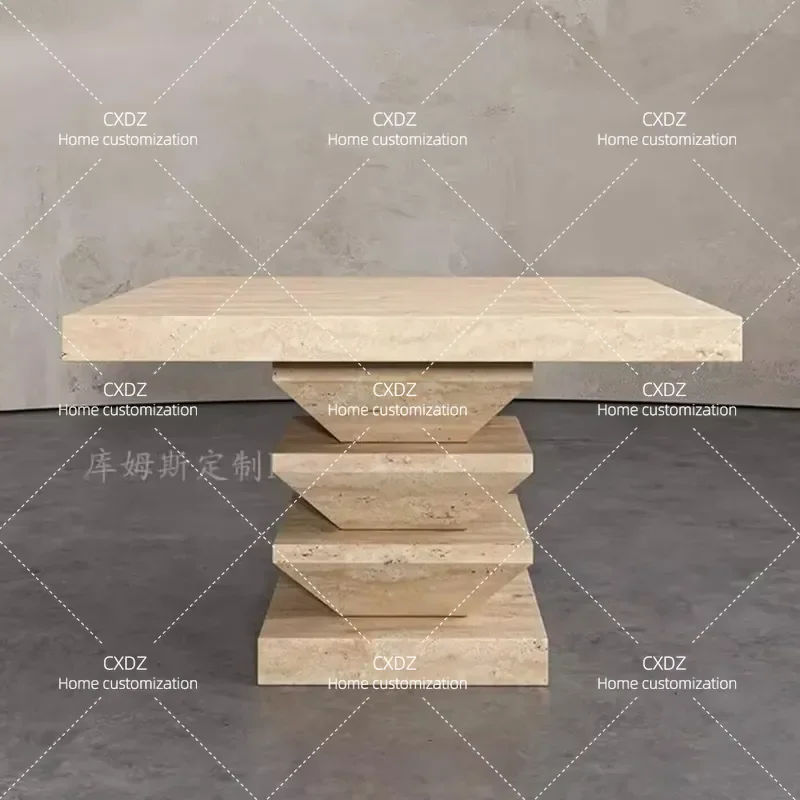 Natural Travertine Square Dining Table Wabi Sabi Style Retro Stone Table for Living Room Modern Minimalist Furniture