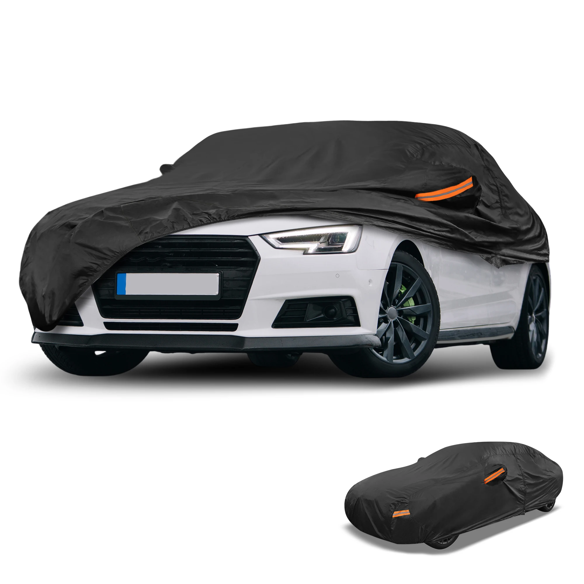 

UXCELL Universal Car Cover Waterproof All Weather 190T-PU UV Sun Rain Protection for Sedan with Left Side Zipper 490x180x125cm