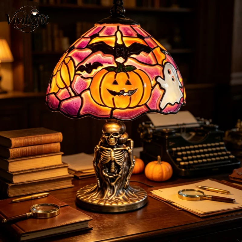 Halloween USB Plug-in Night Lamp Retro Gothic Glowing Lamp Halloween Tabletop Decor for Bedroom Bookshelf Desk