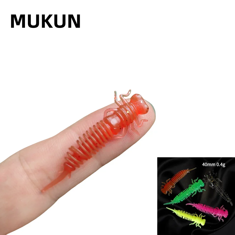 MUKUN 20pcs/lot Worm Larva Soft Lures 40MM 0.4G Artificial Silicone Bait Jigging Wobblers Bass Carp Pesca Fishing Tackle