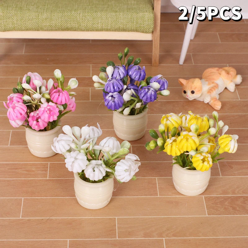 1:12 Puppenhaus Miniatur Topfpflanzen Bunte Blumentopf Möbel Home Modell Dekor Spielzeug Puppenhaus Zubehör