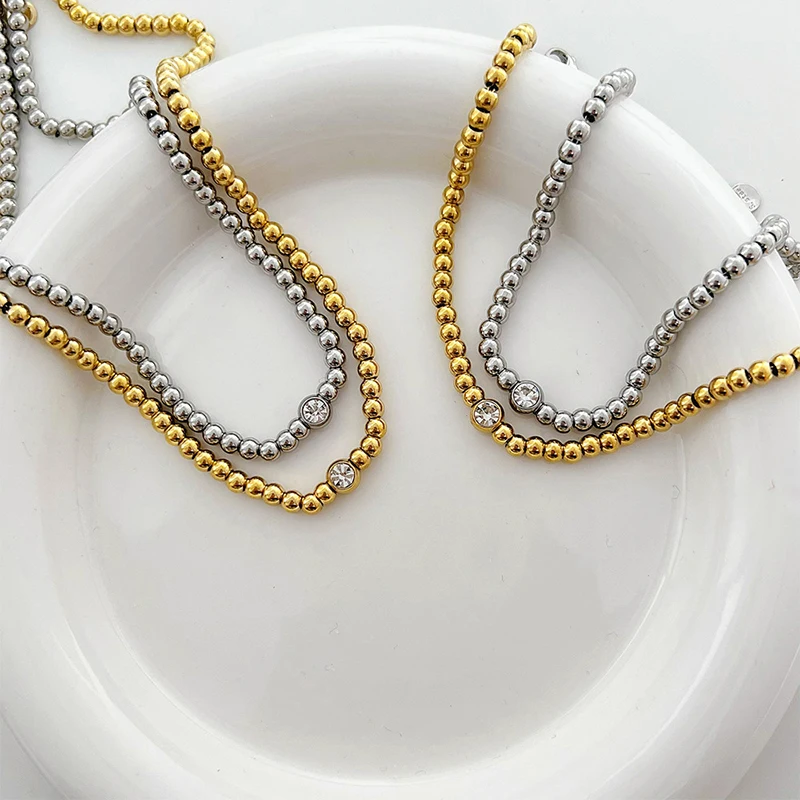 

Fashion 14K Gold Plated Cubic Zirconia Sphere Beads Choker Necklaces for Women Girls Metal Collars Waterproof Jewelry Gift