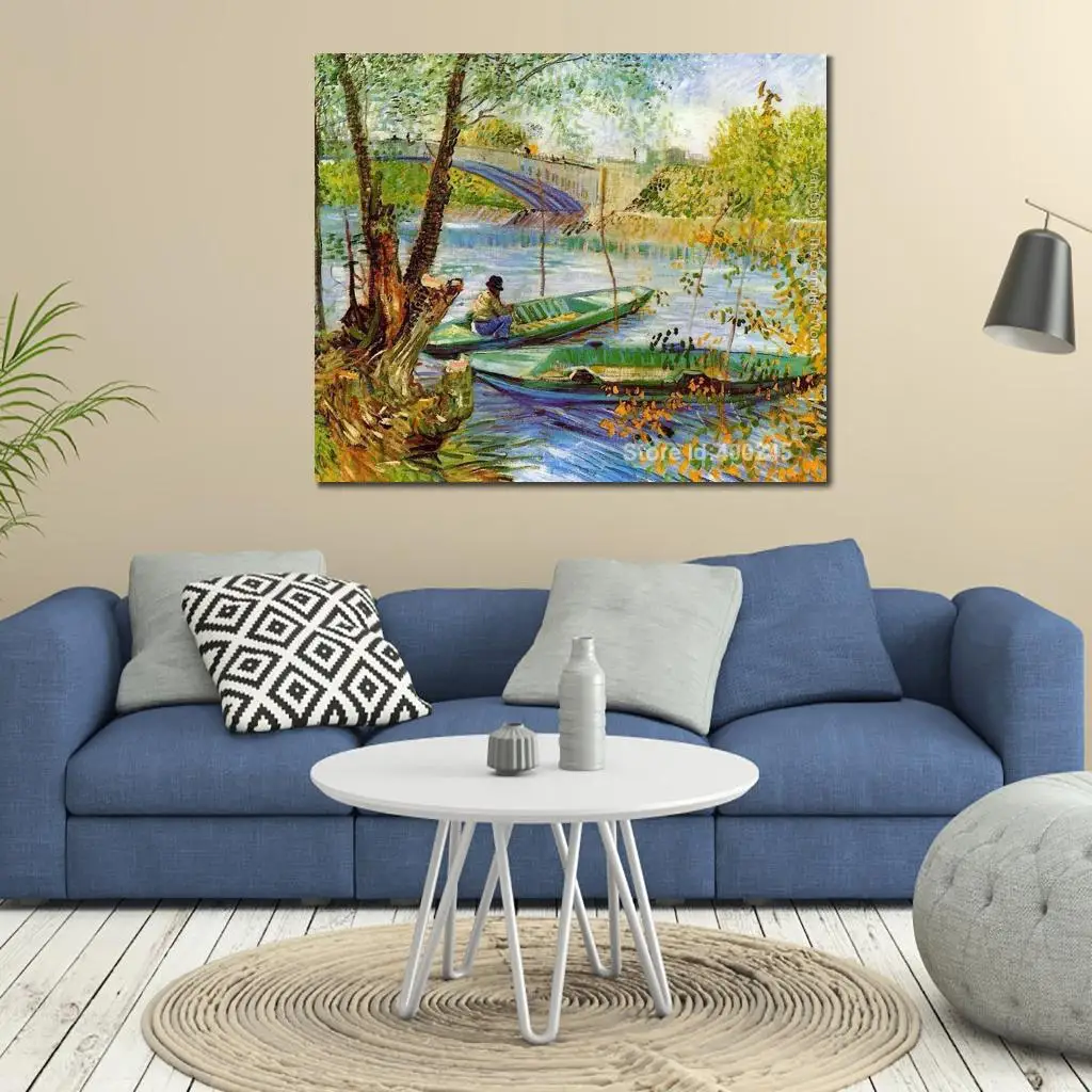 Imagem -04 - Melhor Canvas Art Reprodução Pesca na Primavera Vincent Van Gogh Pintura para Venda Mão Pintado Alta Qualidade Home Decor