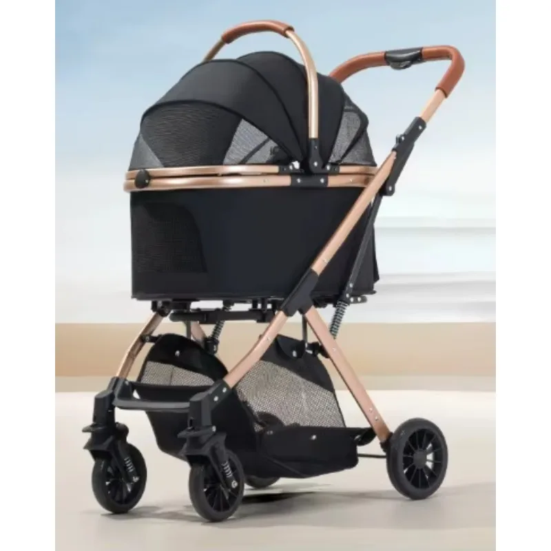 Luxury 4-Wheel Portable Pet Transport Stroller Foldable Dog Carrier Oxford Fabric Aluminum Waterproof Comfortable Large Capacity