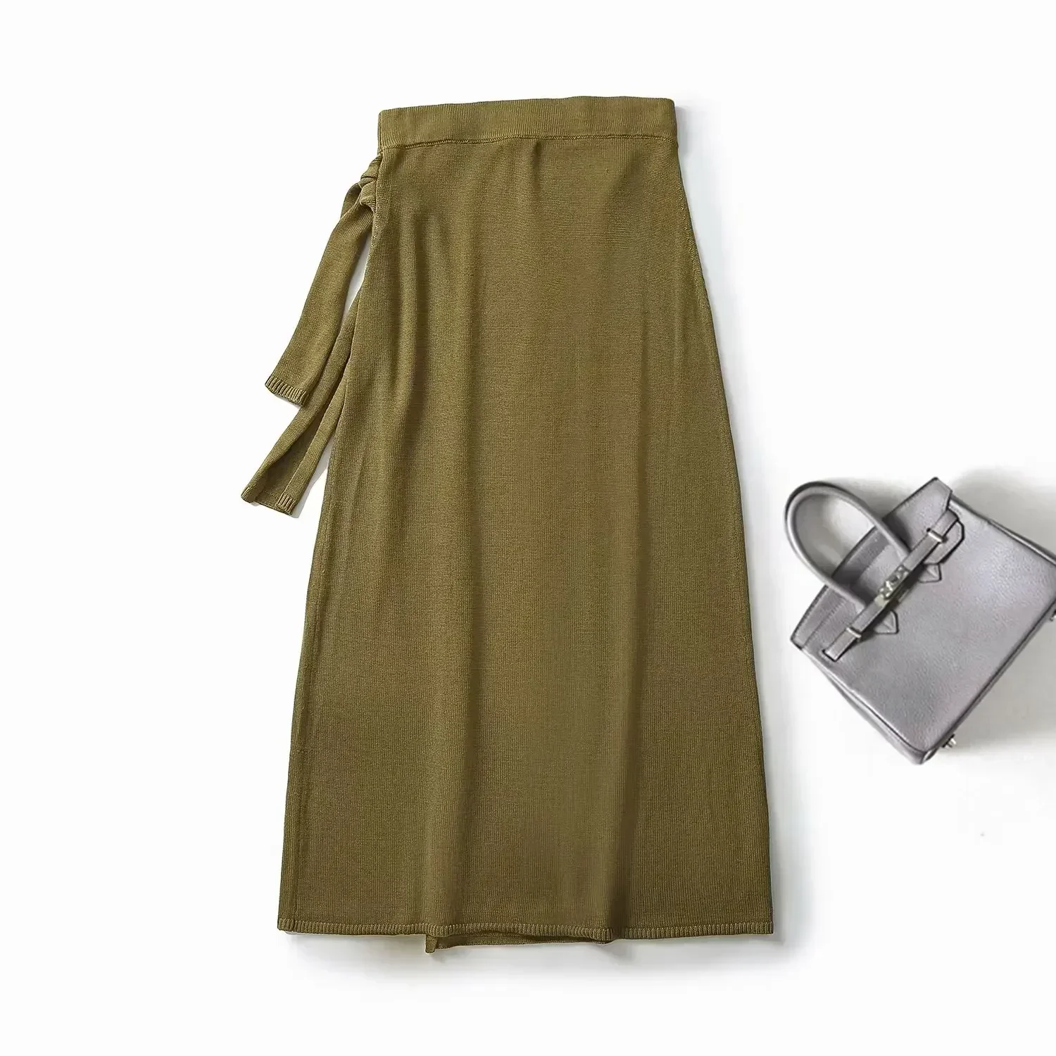 Dames 2023 Mode Chique Strik Decoratieve Elastische Taille Midi Rok Retro Hoge Taille Split Rok Mujer