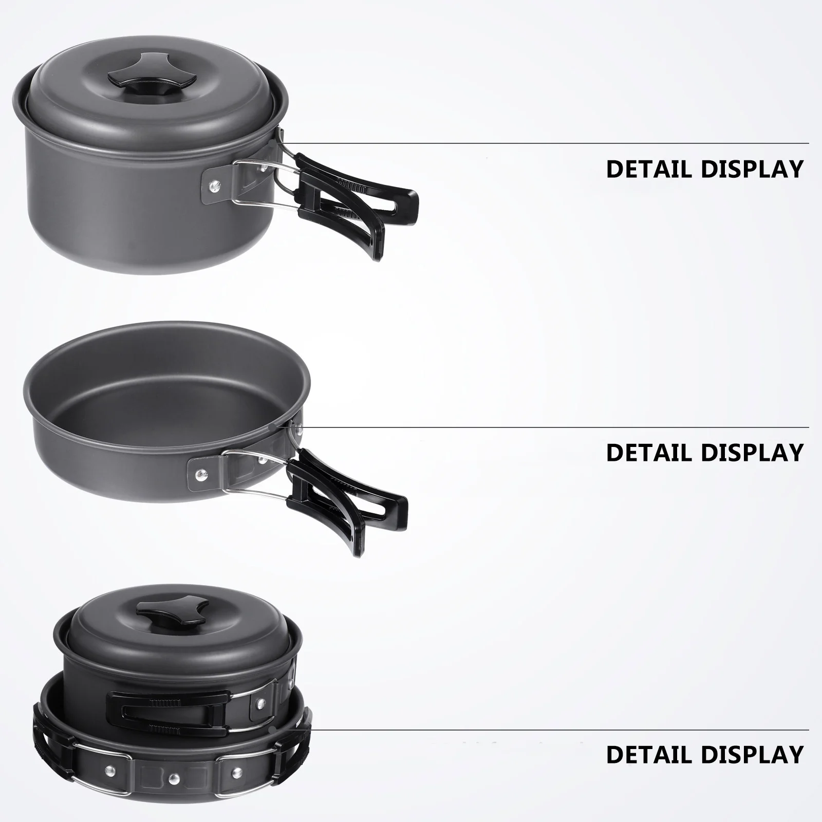 1 conjunto de panelas de acampamento leve conjunto ao ar livre liga alumínio alça dobrável portátil piquenique cozinhar ferramentas caminhadas kit fornecimento