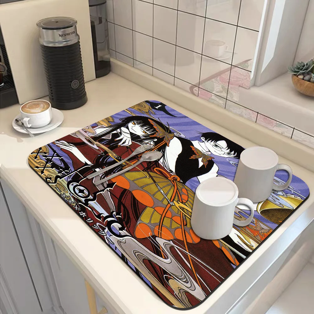 Anime Xxxholic Kitchen Tableware Dish Drying Mats Desk Drain Pad Heat Resistant Counter Top Mat Non-slip Draining Placemat