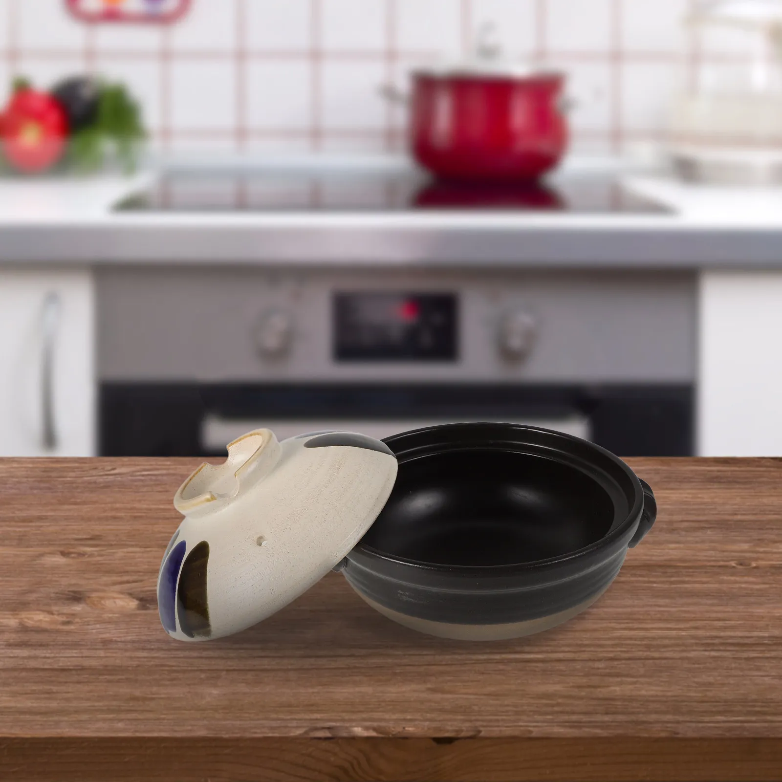 

Dual Handle Ceramic Stew Pot with Lid Terracotta Cooking Pot for Soup Rice Porridge Vintage Clay Casserole Dish Heat Resistant