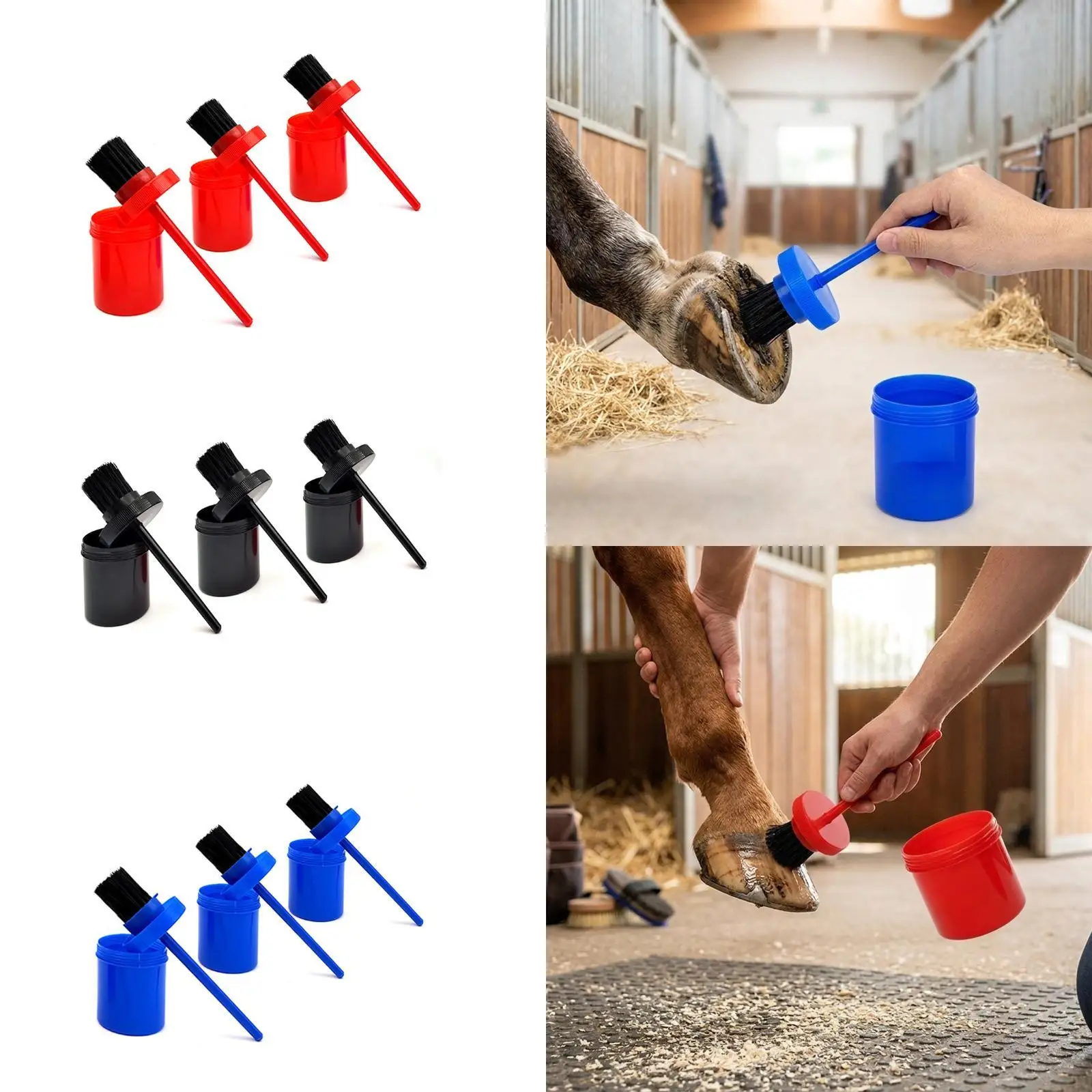 3Pcs Hoof Oil Brush for Horse Grooming Cleaning Tool Practical Equestrian Equipment Multifunction with Cap Hoof Care Brush