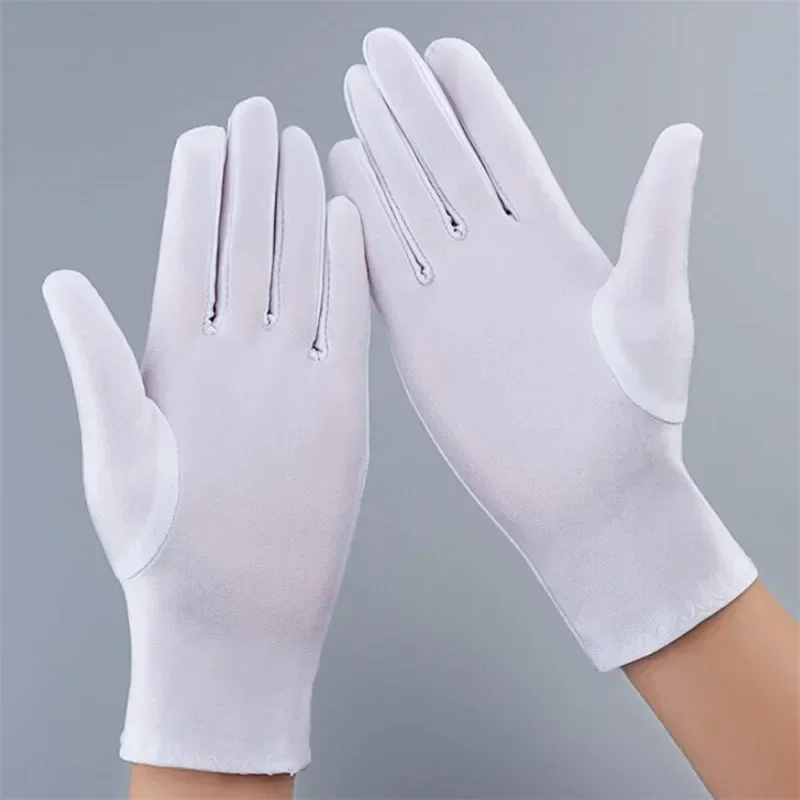 

Spandex Summer Gloves - Breathable Sun Protection for Women & Men, Elegant Stretch Dressy Mittens in White/Black Dance/Etiquette