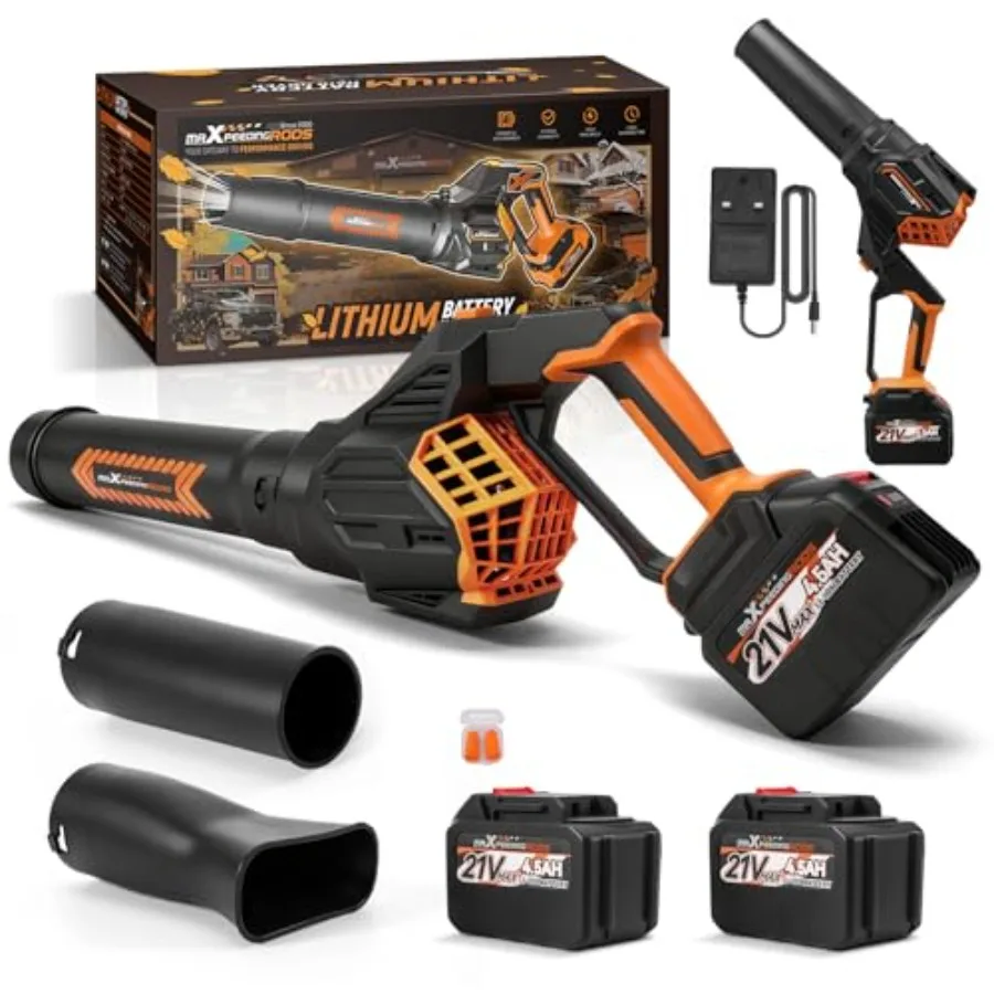 

Аккумуляторная воздуходувка для листьев 650CFM с 2 аккумуляторами по 4,5 Ач и быстрым зарядным устройством 180 ° Легкий деформируемый вентилятор