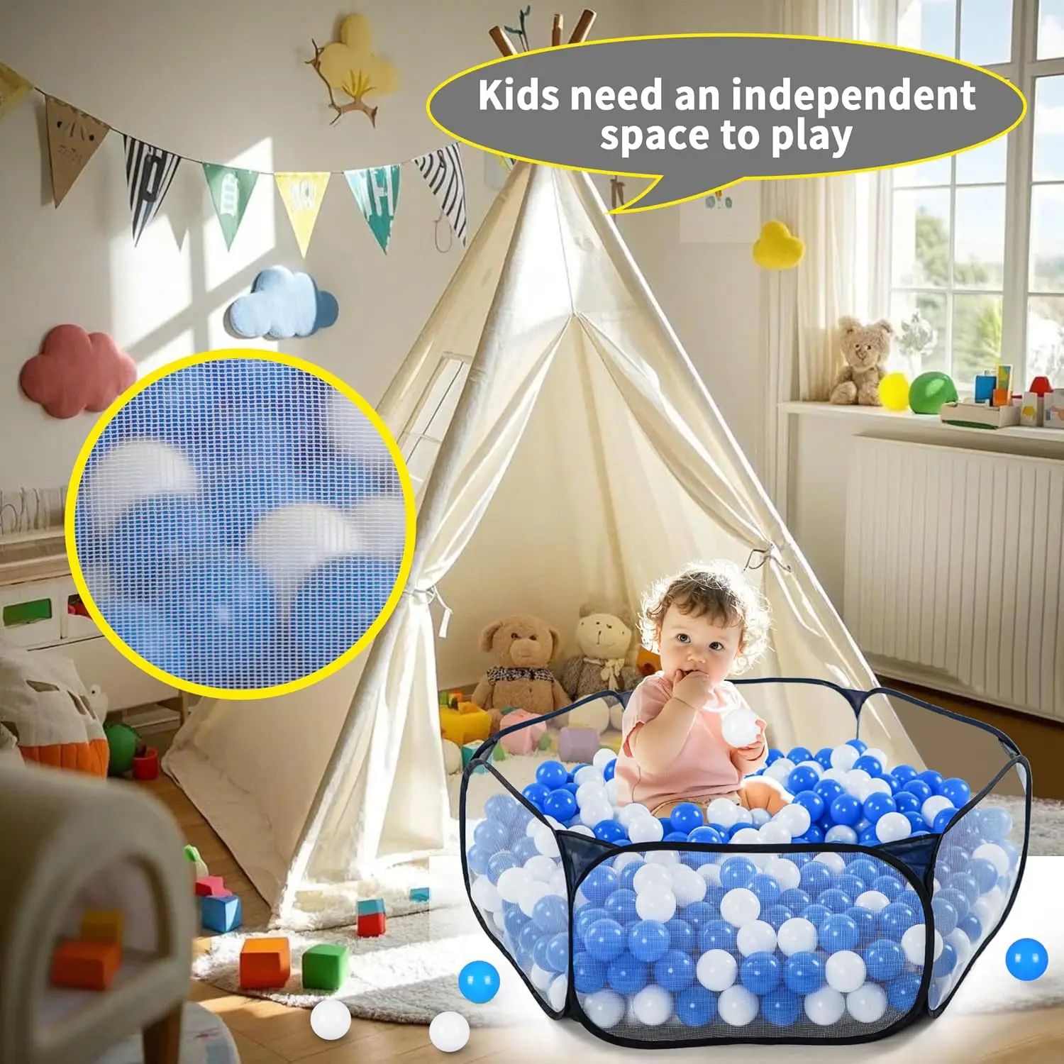 Kinder-Bällebad-Spielzelt, Kinder-Bällebadzelt, faltbare Ballgruben für Kleinkinder, Ballbecken, Krabbelzaun, drinnen und draußen, für Jungen, Gi