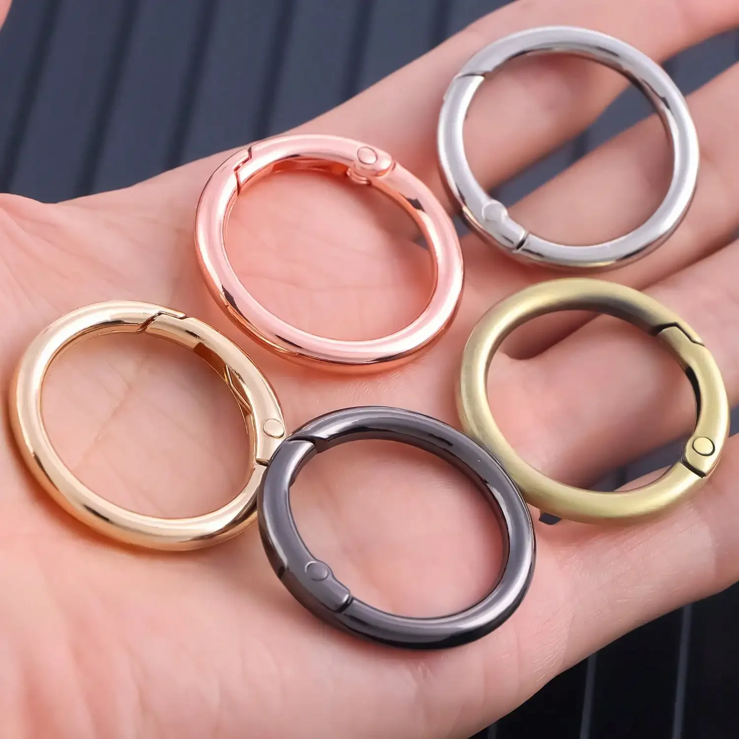 5pcs Metal Spring O Rings Clip Keychain, Snap Clip Trigger Spring Keyrings Buckle for Replacement Purse Hardware