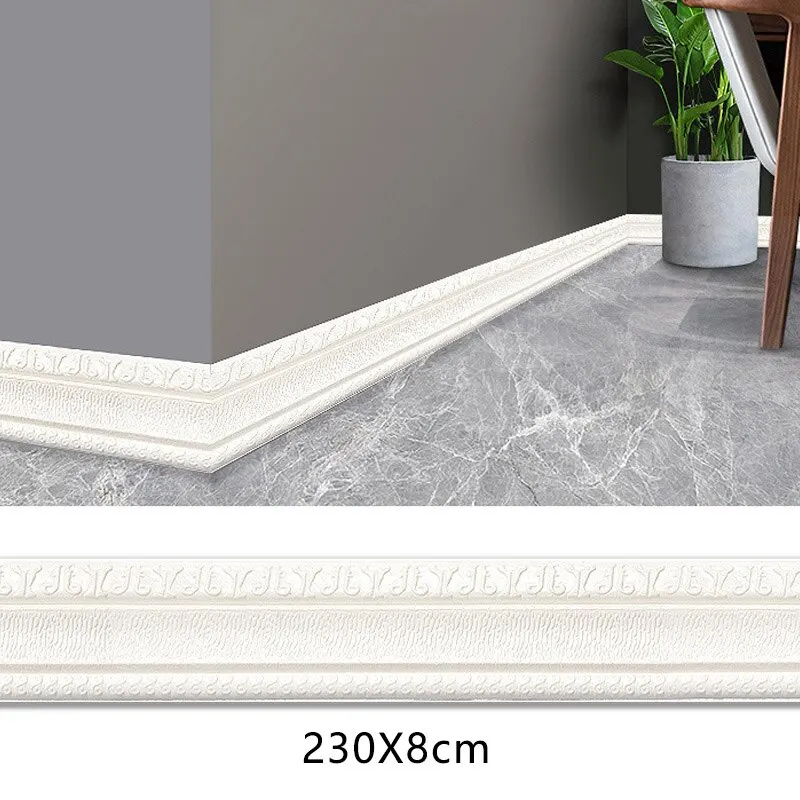 Self Adhesive 3DWall Sticker Baseboard Decorative Strip Edge Sealing Wall Enclosure Frame Plastic Waterproof Waistline Baseboard