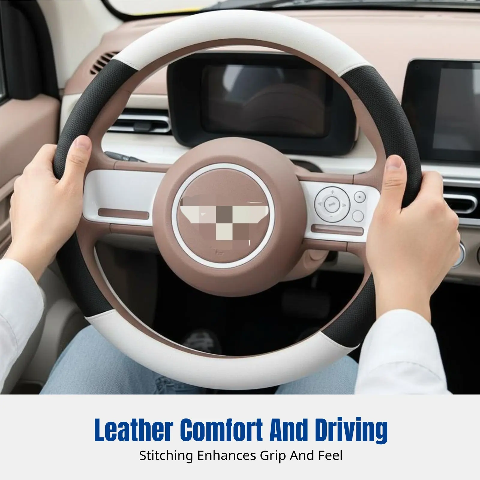 

Steering Wheel Cover for Wuling Hongguang Mini EV, Macaron Panda Ears, Four Seasons, Anti-Slip Leather, Universal Decor