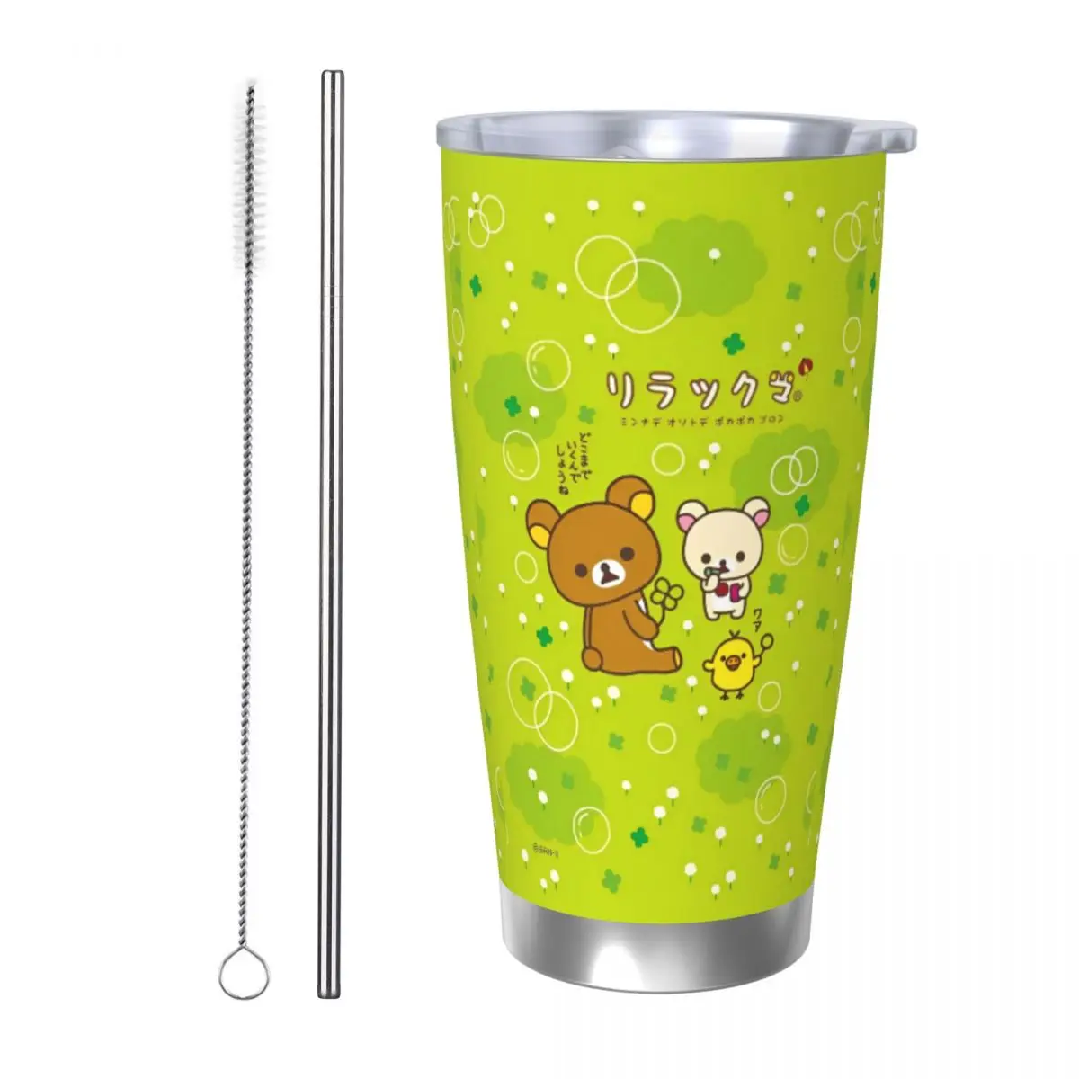 

Изолированный стакан Rilakkuma Clover с соломинкой и крышкой Кофейные кружки из нержавеющей стали ко Дню Святого Патрика Чашки для горячих и холодных напитков, 20 унций