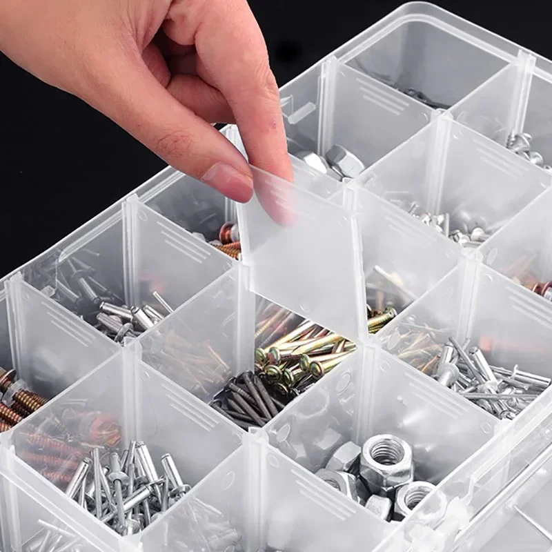 Transparent Multi Grid Parts Box Plastic Portable Storage Box with Cover Small Screw Tool Accessories Classification Grid Sample