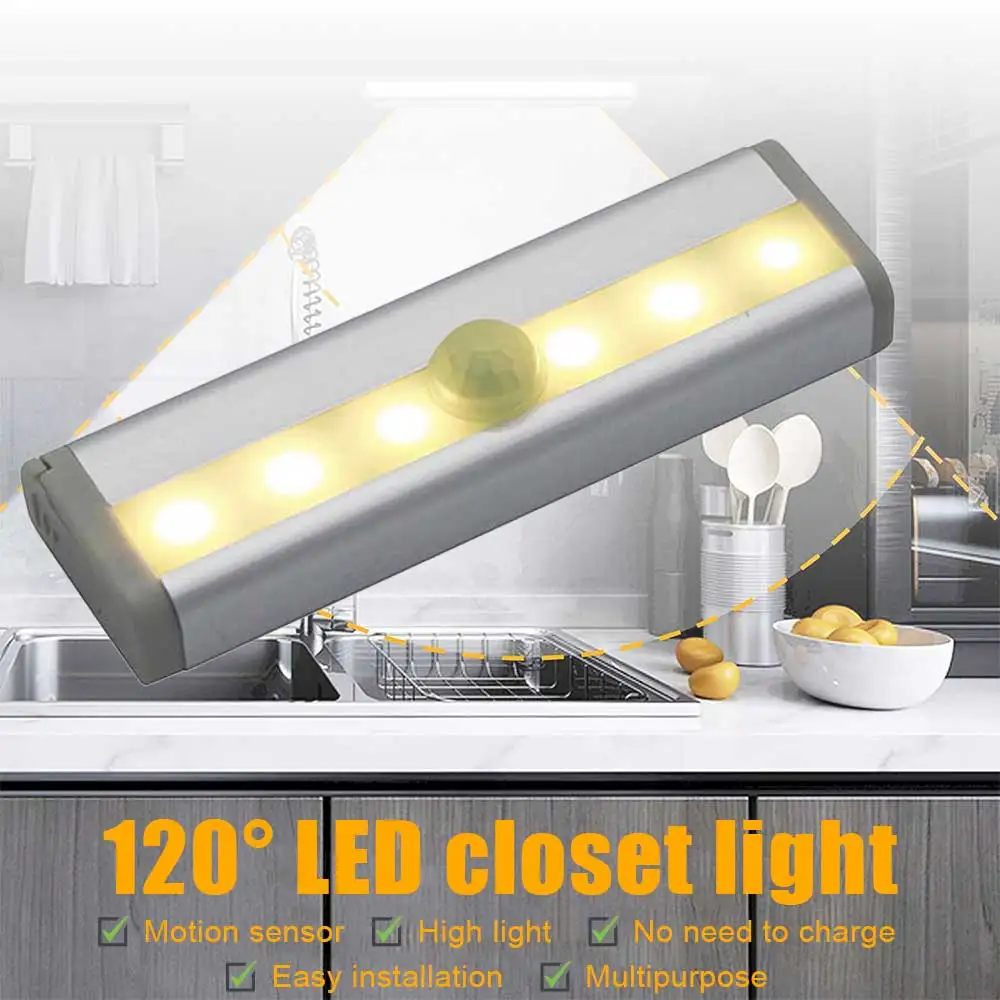 Wireless LED Motion Sensor Light Magnetic Stair Light Wall Lamp Battery Powered Under Cabinet Light Kitchen Bedroom Night Light